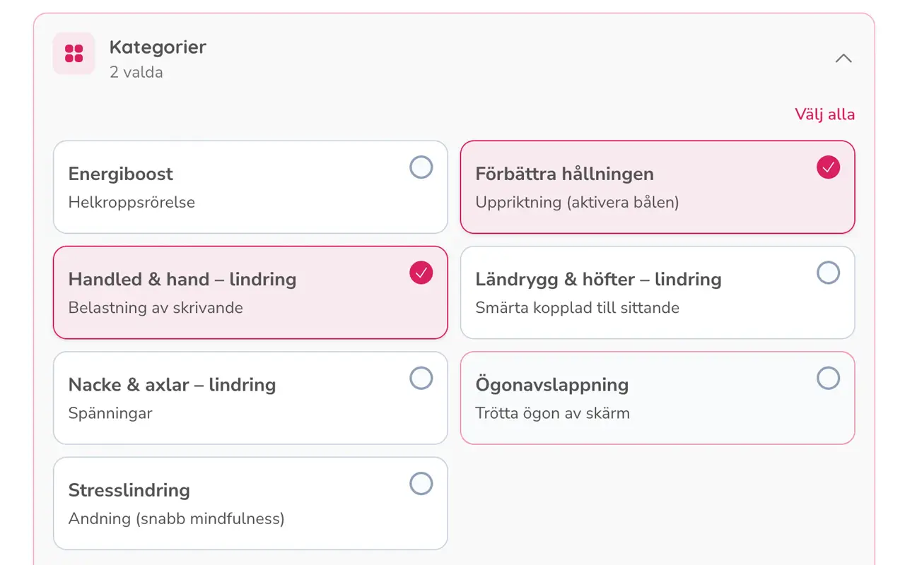 Ställ in grunderna – kategorier och arbetstider